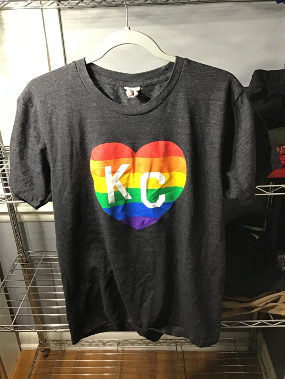 Charcoal Short-Sleeve Tee with Rainbow Heart KC Design